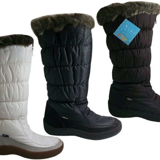 Bota alta mujer con membrana resistente al agua, de piel y nylon, forro borreguillo Marrón, Negro y Blanco 2000