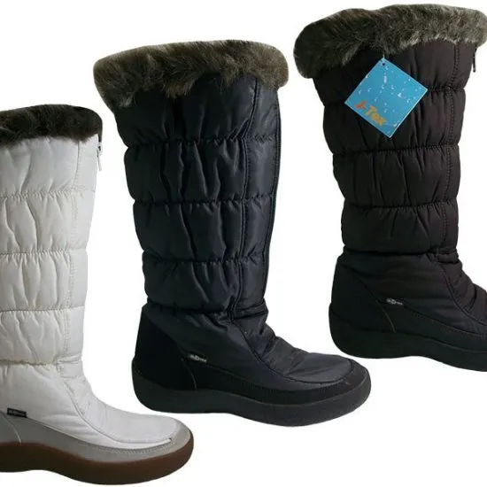 Bota alta mujer con membrana resistente al agua, de piel y nylon, forro borreguillo Marrón, Negro y Blanco 2000