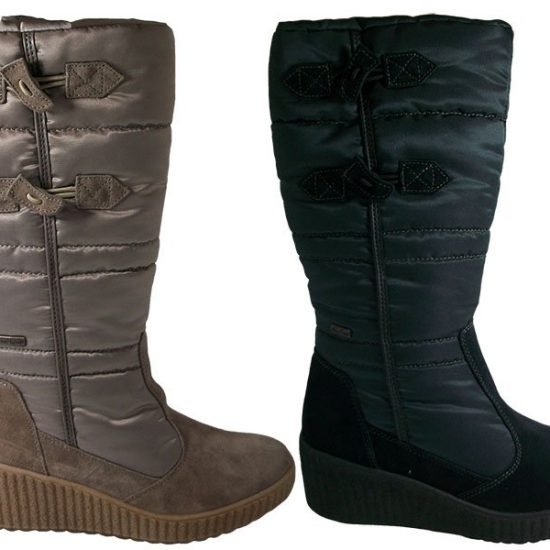 Bota alta señora con membrana resistente al agua y cremallera interior, piel/nylon y forro borreguillo Taupé y Negro 2249