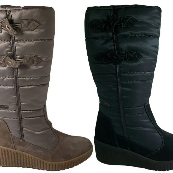 Bota alta señora con membrana resistente al agua y cremallera interior, piel/nylon y forro borreguillo Taupé y Negro 2249