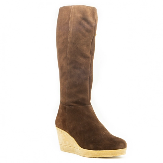 Bota de piel serraje marrón, cuña, y forro pelo suave 2334